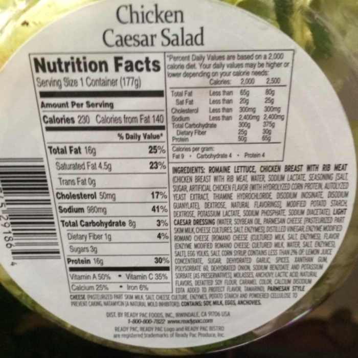 Nutrition facts caesar salad