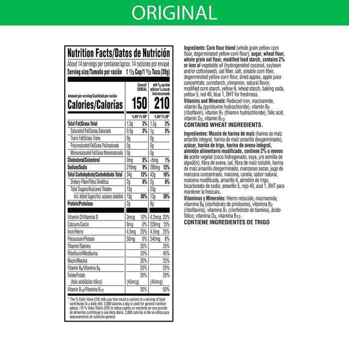 Nutrition facts for apple jacks