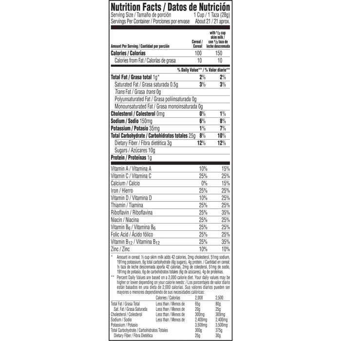 Nutrition facts for apple jacks